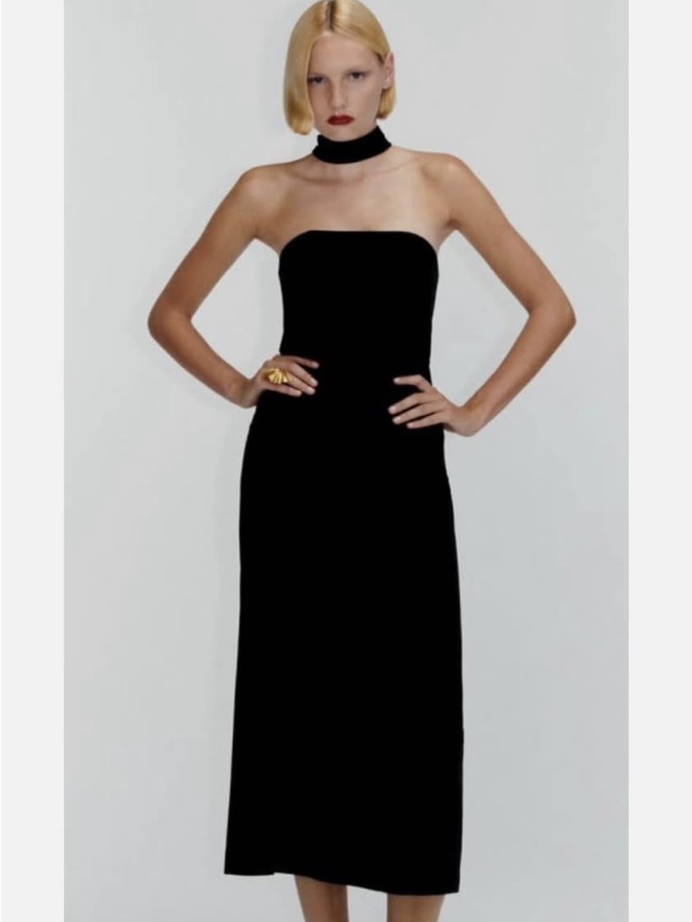 Zara Strapless Black Midi Dress with Attached Choker